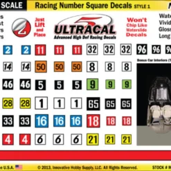 MG 6101-1 Ultracal Racing Number Square Decals Style 1 1:64 Scale
