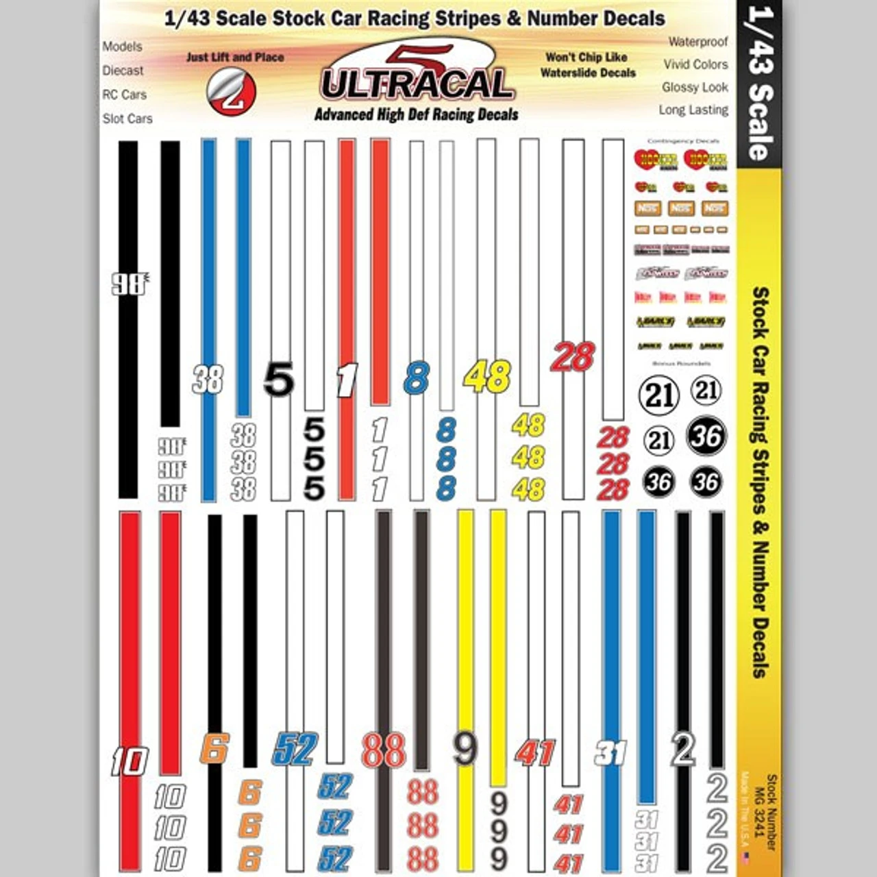 MG 3241 Ultracal Stock Car Racing Stripes & Number Decals 1:43 Scale 3 MG 3241 Ultracal Stock Car Racing Stripes & Number Decals 1:43 Scale