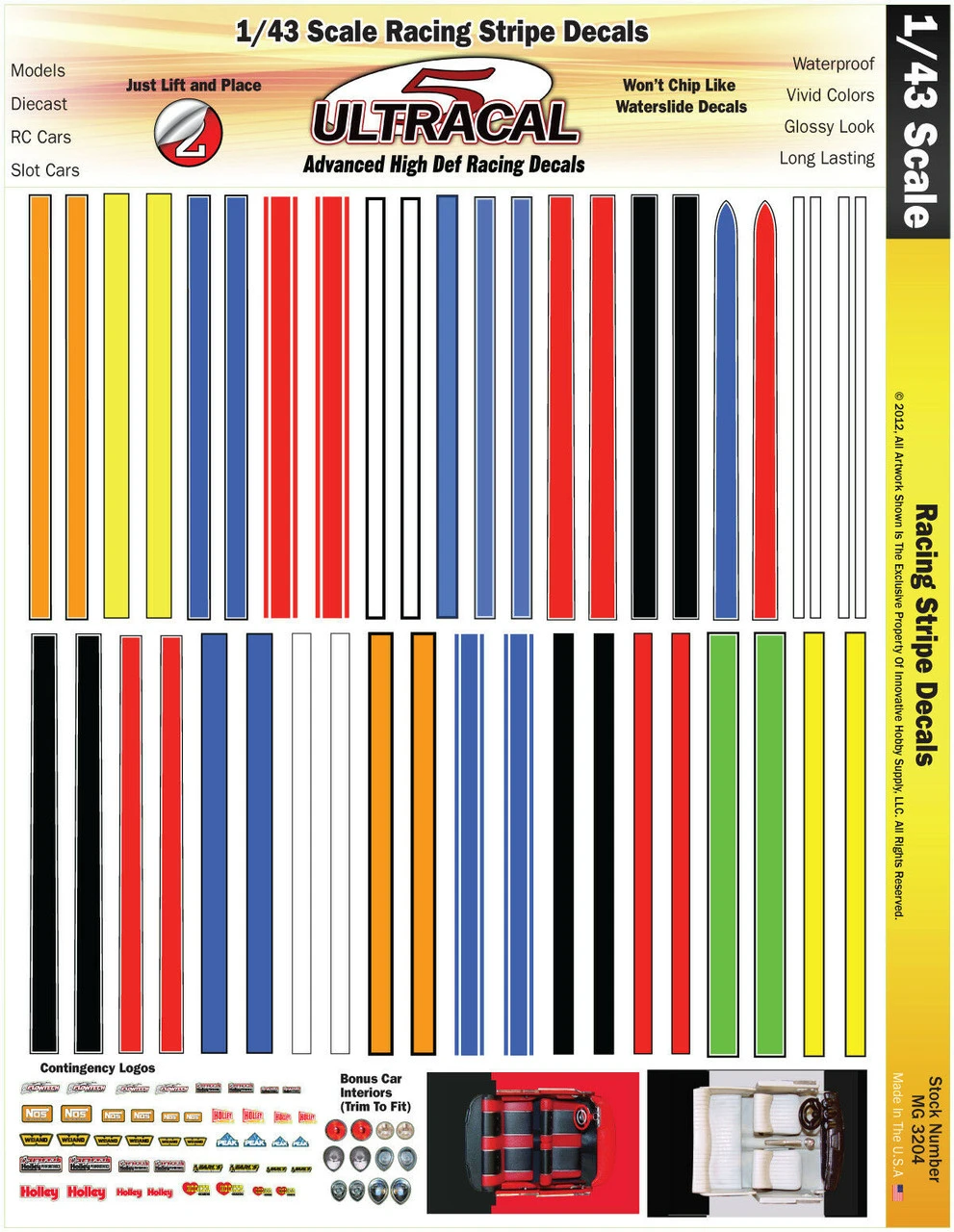 MG 3204 Ultracal Racing Scale Racing Stripe Decals 1:43 Scale 3 MG 3204 Ultracal Racing Scale Racing Stripe Decals 1:43 Scale