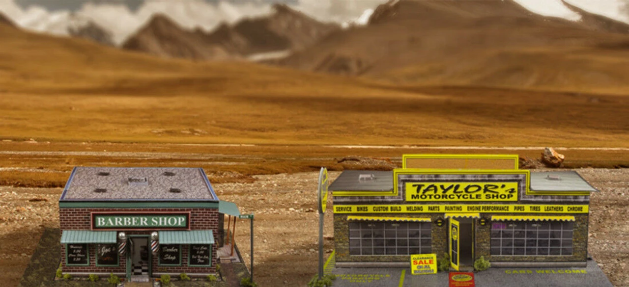 BK 8704 1:87 Scale "Motorcycle Shop & Barber Shop" Photo Real Scale Building Kit 12 BK 8704 1:87 Scale "Motorcycle Shop & Barber Shop" Photo Real Scale Building Kit - Image 11