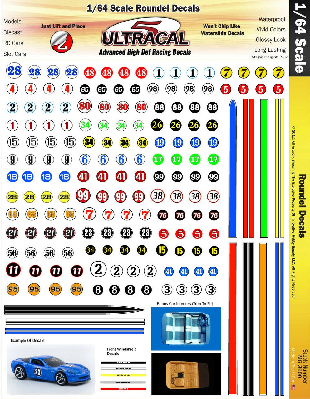 MG 3100 Ultracal Racing Numbers And Roundel Decals 1:64 HO Scale 3 MG 3100 Ultracal Racing Numbers And Roundel Decals 1:64 HO Scale