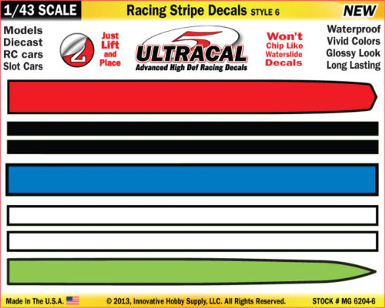 MG 6204-6 UltraCal Racing Stripe Decals Style 6 1:43 Scale 3 MG 6204-6 UltraCal Racing Stripe Decals Style 6 1:43 Scale