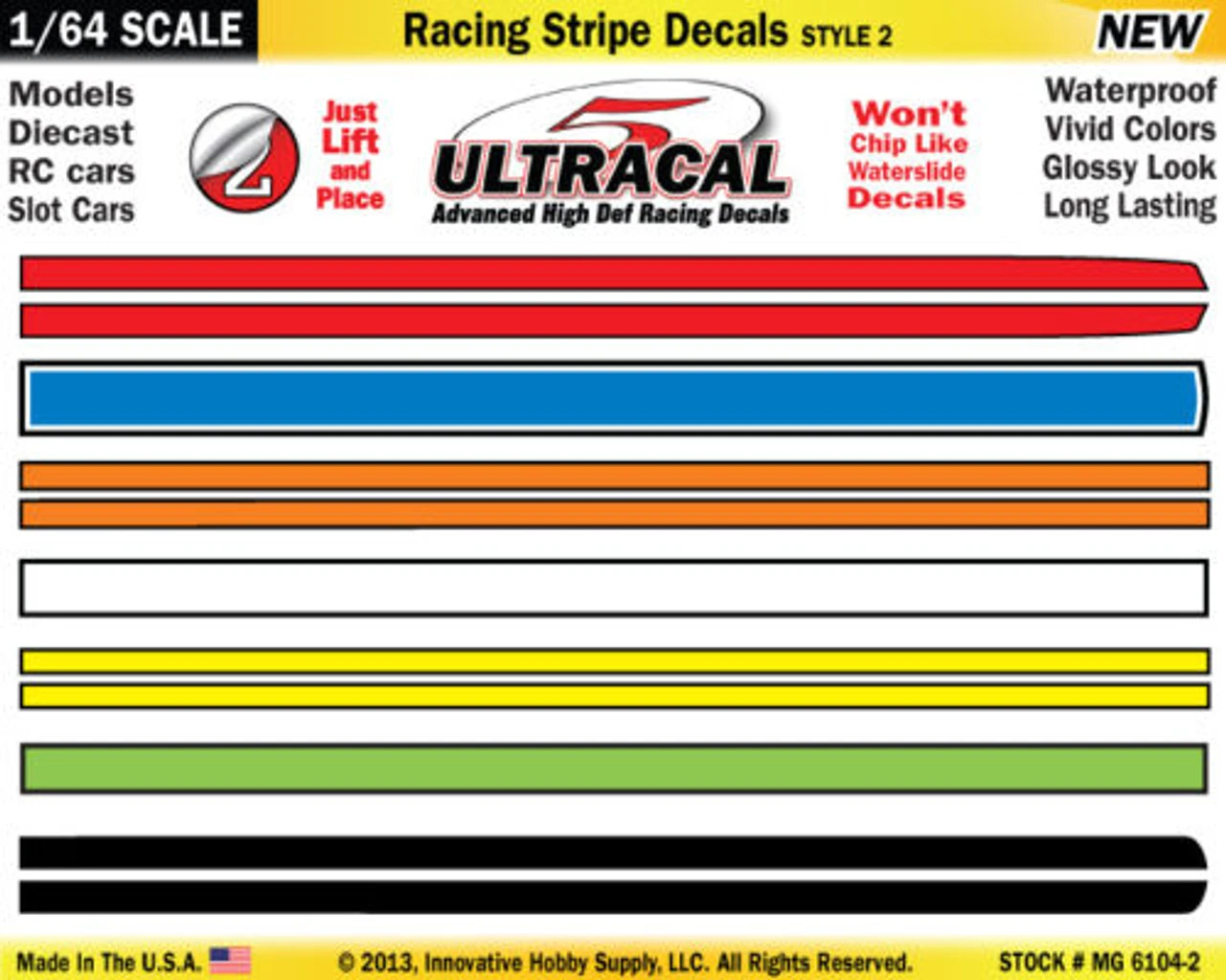 MG 6104-2 UltraCal Racing Stripe Decals Style 2 Red Blue Orange 1:64 Scale 3 MG 6104-2 UltraCal Racing Stripe Decals Style 2 Red Blue Orange 1:64 Scale